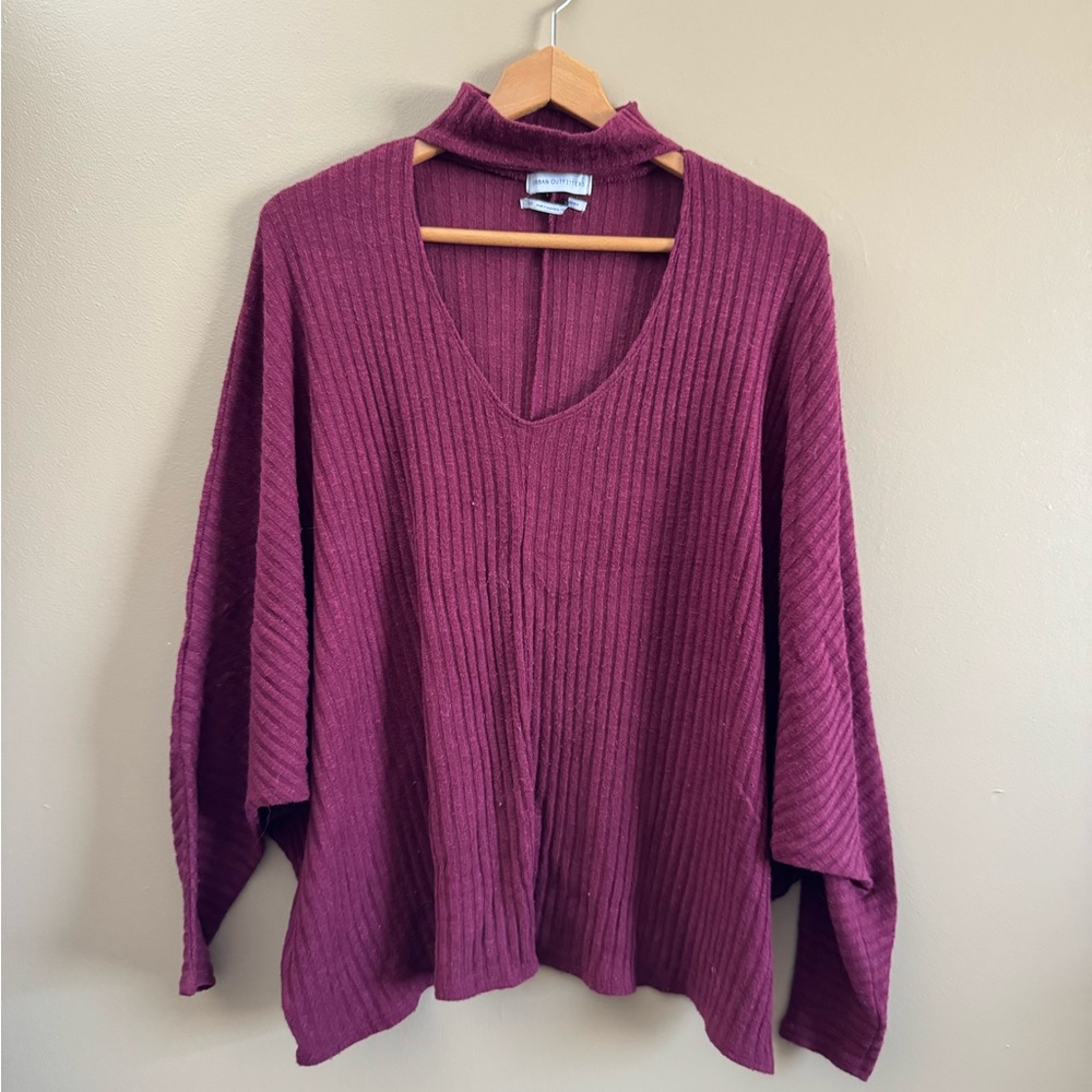 Urban Outfitters Women's Ribbed V-Neck Sweater - Burgundy